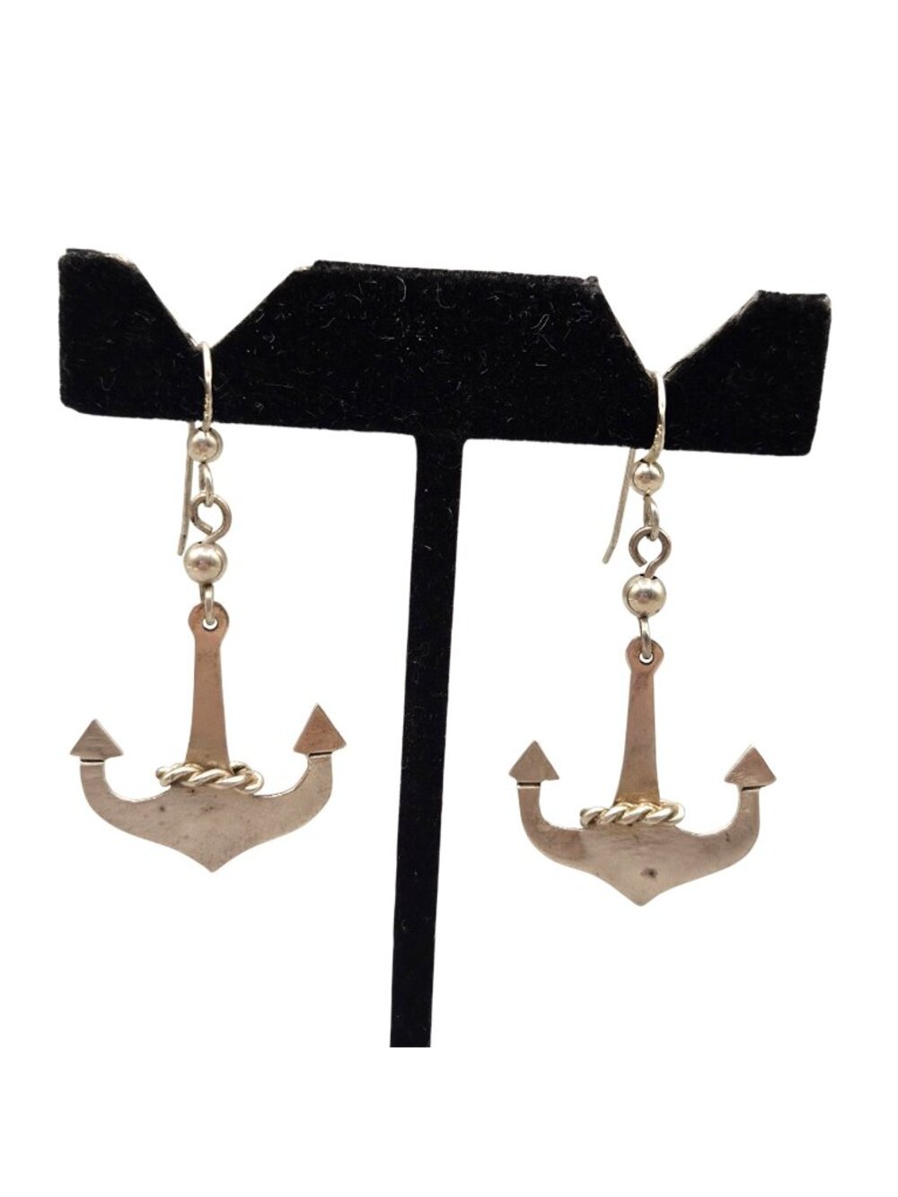 Anchor Shaped Sterling Silver Drop Earrings 925 Nautical Twisted Rope 5 Grams